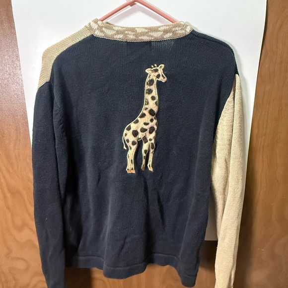 Christopher & Banks Vintage Safari Black Sweater with Giraffe Embroidery Sz XL - Picture 3 of 3